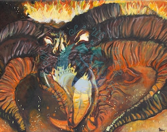 El Balrog de Morgoth Pintura acrílica original sobre lienzo 30x40 cm