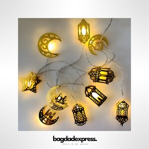 bagdadexpress. | Ramadan LED Lights | Eid Light Chain | Gold Hued Light Strings | Festive Glow | Iftar Table Deco | Islamic Home Accessories