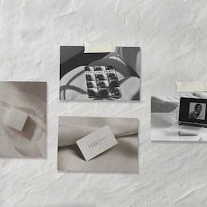 Kit mockup Moodboard, modelli realistici, modelli fai-da-te, sovrapposizione di ombre e luci, biglietto fotografico