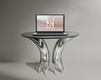 Minimalist Laptop Mockup Modern Chrome Table Laptop Display (PSD & JPG)
