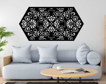 Flowered Hexagonal Mandala, intricate art, svg/dxf/eps, laser cut, spiritual decor, wall art, vector design, home accent, digital download
