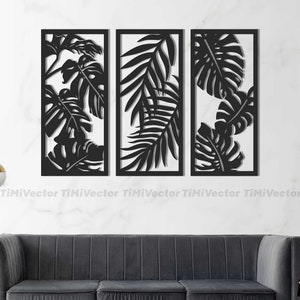 Hojas, arte mural botánico, corte láser, SVG/DXF, decoración inspirada en la naturaleza, decoración del hogar, diseño vectorial, corte de plasma, archivo CNC, descarga digital.
