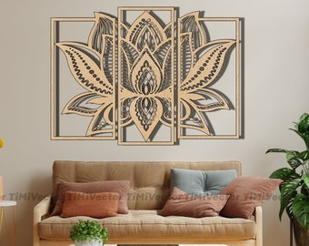 Lotus Flower Wall Decor, elegant floral art, laser cut, svg/dxf/cdr/eps, home decor, plasma cut, metal art, cnc file, vector design