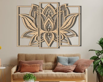 Laser Cut Lotus Flower Wall Decor, CNC File (svg, dxf, cdr, eps)