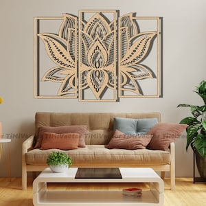 蓮の花の壁飾り、エレガントな花のアート、レーザーカット、SVG/DXF/CDR/EPS、ホームデコレーション、プラズマカット、メタルアート、CNC ファイル、ベクターデザイン