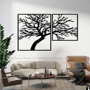 Tree Wall Decor, op de natuur geïnspireerde kunst, lasergesneden, svg/dxf/cdr, home decor, plasma gesneden, vectorafbeelding, metalen kunst, cnc-bestand, digitale download