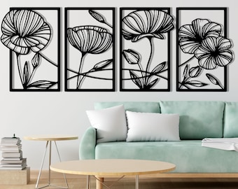 Floral Wall Art, Laser Cut Flower Panel, CNC Vector Design (Digital Download)