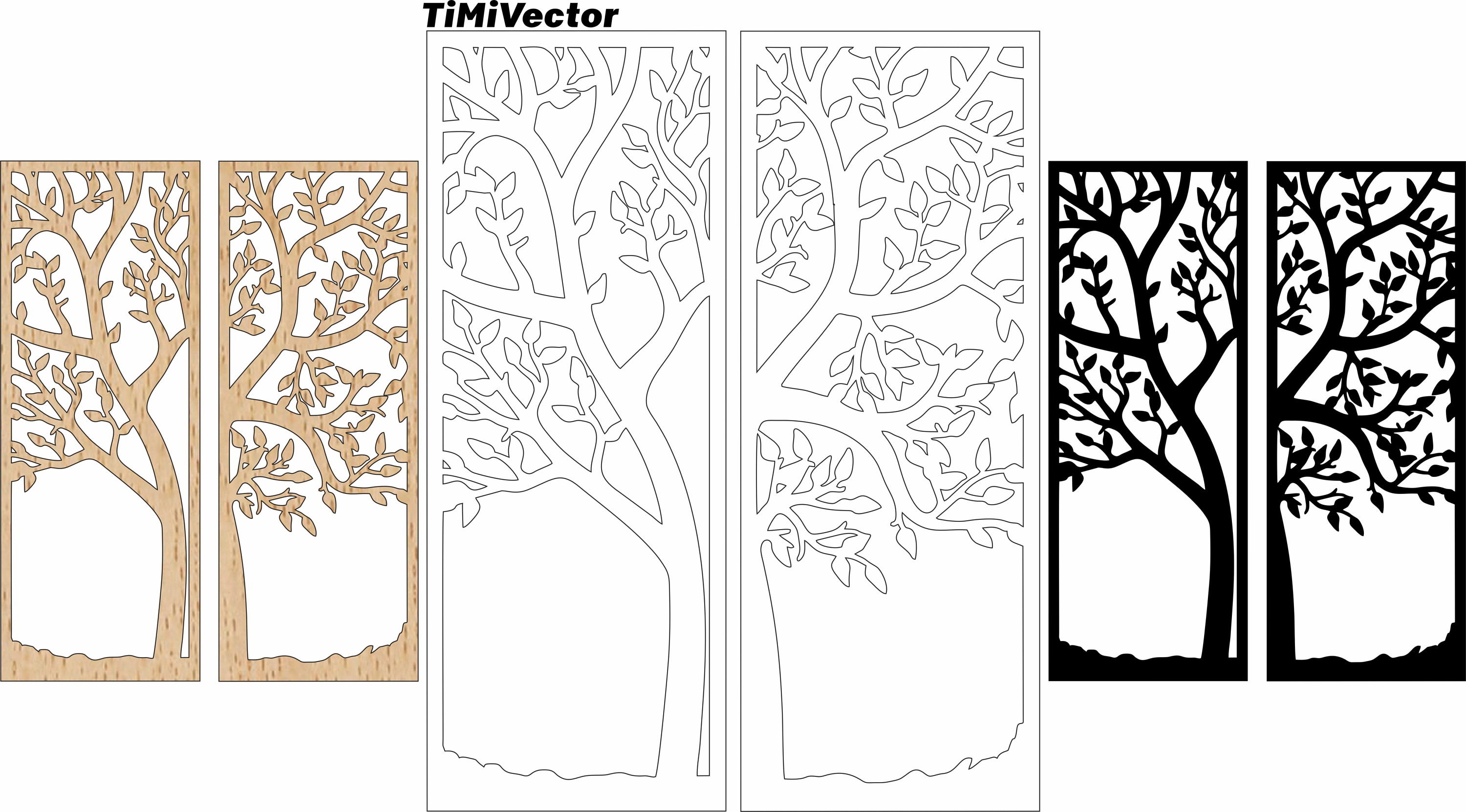 Tree Cd R Vector Files Tree Silhouette Panel Svg/dxf/cdr/eps Files for Cnc and Laser Cutting ...