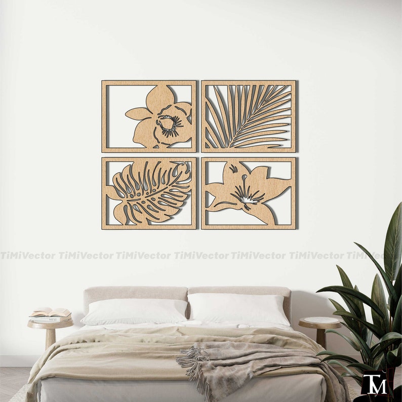 Floral Leaf Line Art SVG, Minimalist Laser Cut CNC Design (digital ...