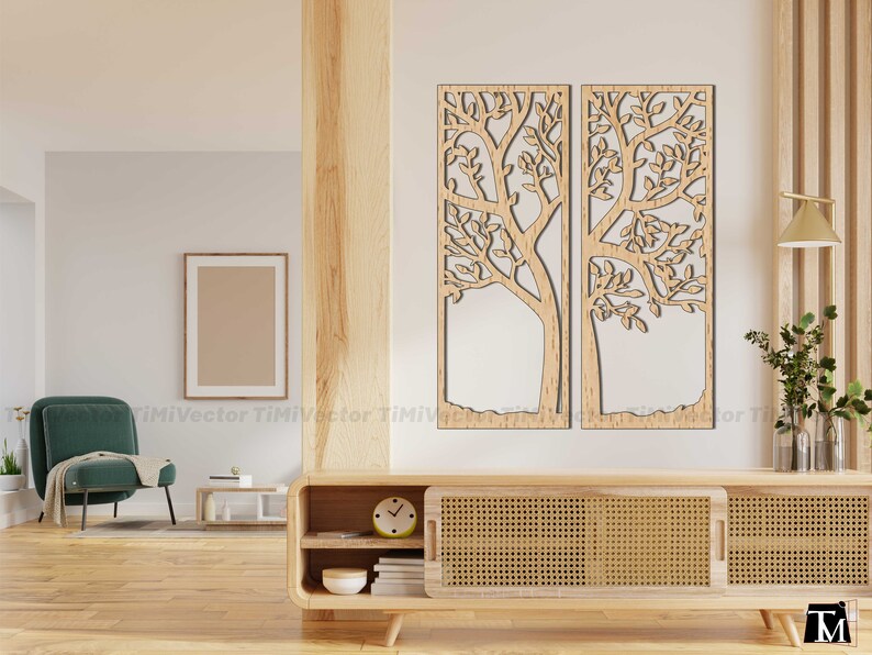 View of Tree Silhouette Panel Svg/dxf/cdr/eps Files for Cnc and Laser Cutting ...