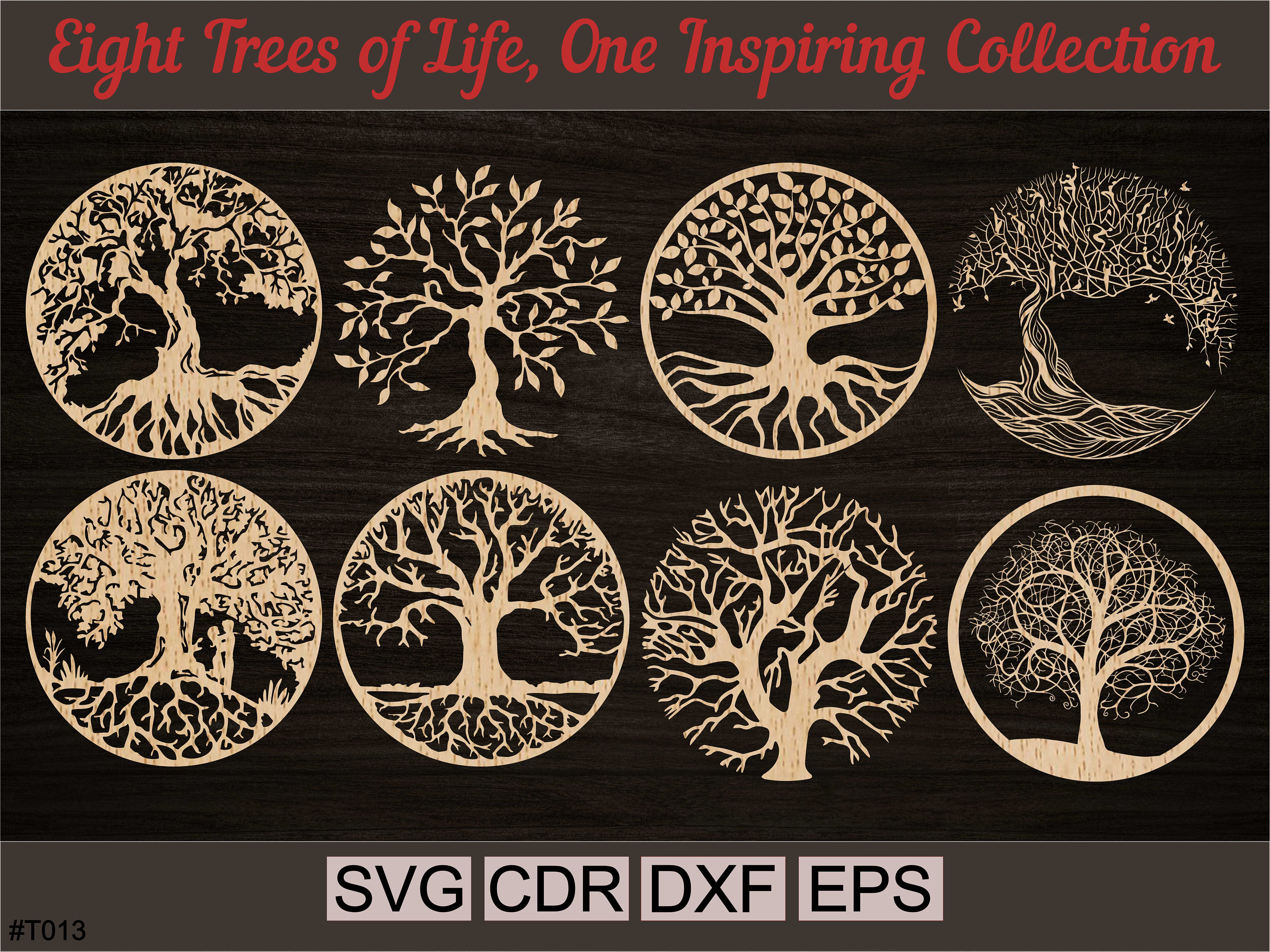 Tree of Life Laser Cut Wall Art Set, 8 Round Tree Designs, Digital