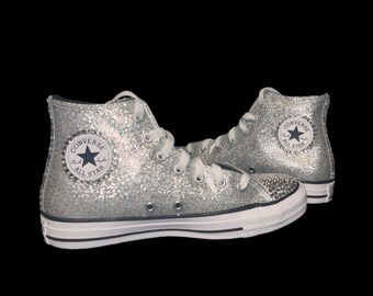 Silver Glitter & Crystal Diamond HighTops Size 5Y Or 7 Womens