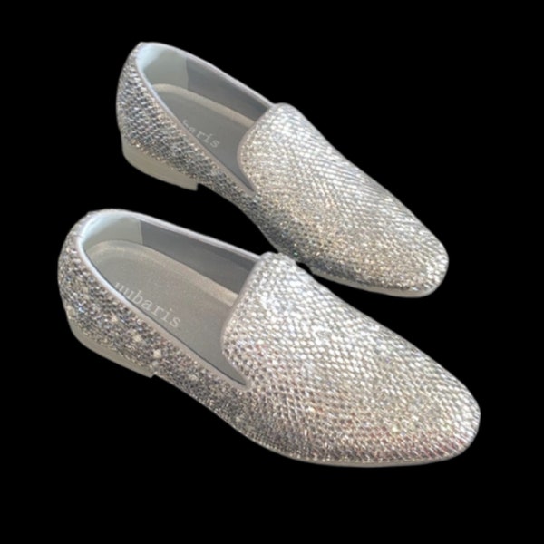 Mens Crystal Diamond Slip On loafer Shoes In Crystal