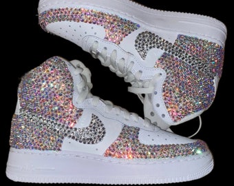 Crystal AB Iridescent And Diamond Nike Airforce 1's High Top Sneakers