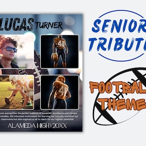 Athlete Highlight Full & 1/4 Page Ad Template Sport Program |Boy School Colors -Canva | Multisports | Graduation Team | Football Yearbook Ad