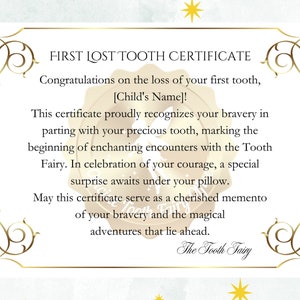 Lettre réaliste de fée des dents | Lettre de fée des dents pour enfants | Certificat imprimable Première dent rapport de dent perdue | Certificat de fée des dents