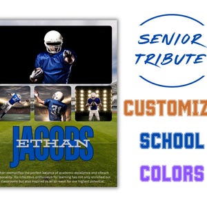 High School Yearbook Full & 1/4 Page Template for Sport Players School Colors-Use In Canva | Graduation Team | Football Yearbook Ad
