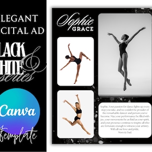 Black & White Full and Quarter Page Dance Recital Ad | Includes 6 different designs for each size | Yearbook Ad | Senior Yearbook Dedication
