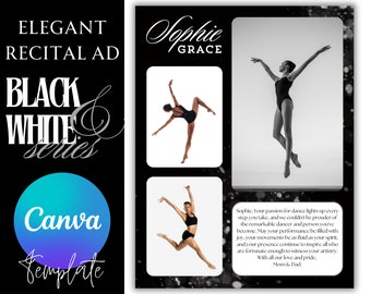 Black & White Full and Quarter Page Dance Recital Ad | Includes 6 different designs for each size | Yearbook Ad | Senior Yearbook Dedication
