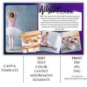 Girl Dance Recital AD Template | Dance Studio Flyer Ad | Half Page Dance Recital Ad Template | Recital Canva Template | Editable at Home