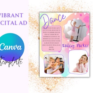 Colorful Recital Ad Tribute Self-Editing In Canva | Heart Dance Program Ad | Yearbook Ad  High School Senior Page | Dance Recital Flyer