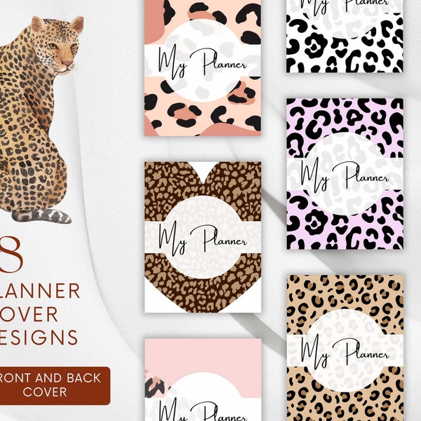 18 Animal Print Cover Designs Bundle, Cheetah Planner Covers, Front & Back Digital Paperback, Notepad Covers, Notebook First Page, Journal