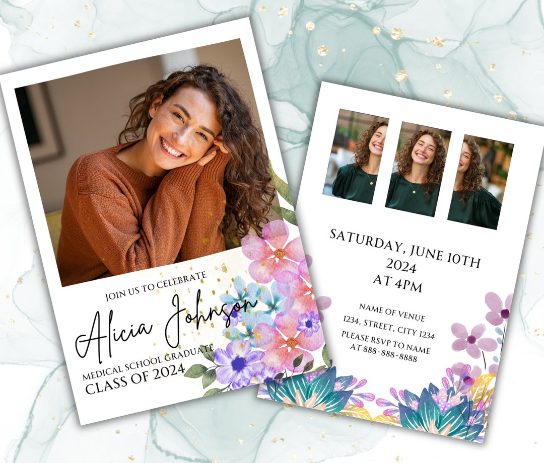 Floral Graduation Card Template 5x7" Editable in Canva | Wildflower ...