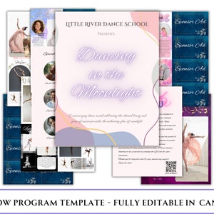 Show Playbill Template Customizable Pages Colors & Design|Dance Recital Program Template Editable in Canva-Theatre Dance Musical School Play