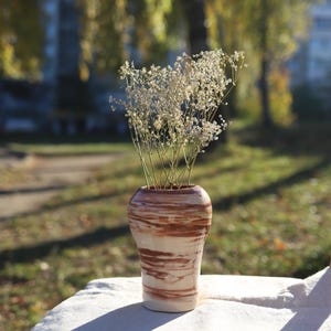 Handmade Ceramic Vase, Unique Marbled Brown and Beige Glaze, Rustic Pottery Art, Decorative Flower Vase, Modern Home Decor, Artisan Ceramic