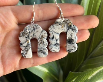 Black White and Gold Clay Dangle Earrings