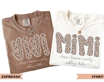 Personalized Gigi Comfort Colors® Shirt, Custom Grandma Shirt With Grandkids Names, Leopard Mimi Tee, Gift For Gigi, Nana, Mothers Day Gift