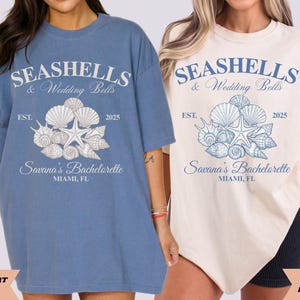 Seashells and Wedding Bells Beach Bachelorette Shirt, Beach Seashell Shirt, Custom Bachelorette Shirts, Coastal Bachelorette Bach Club Tee