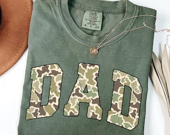 Comfort Colors® Camo Dad Shirt, Fathers Day Gift For Dad, Retro Varsity Daddy Shirt, Duck Camouflage Tee For Husband Hunting Shirt Duck Camo
