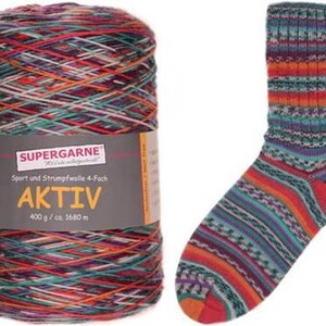 Aktiv CONE 400grams sock yarn, 1800 + yards 75% Superwash Wool 25 Nylon, color 201-3839