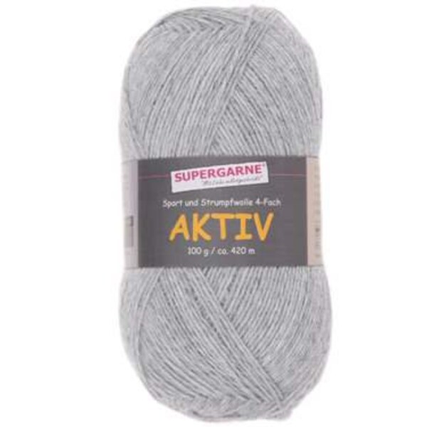 SKEIN Aktiv sock yarn, Color: Light Gray Mel. 22-40,100 grams,460 yards 75% wool/25 nylon