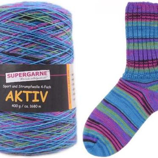 Aktiv CONE 400 grammi di filato per calzini, oltre 1800 iarde 75% Superwash Lana 25 Nylon, colore Azzurro