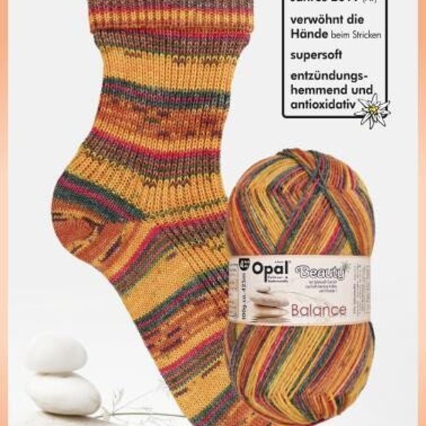 SKEIN Opal Sock Yarn: Beauty Balance, Color 11405 Pure Thoughts , 4-ply 100 grams/ 465 yards, with Edelweiss extract and Vitamin E