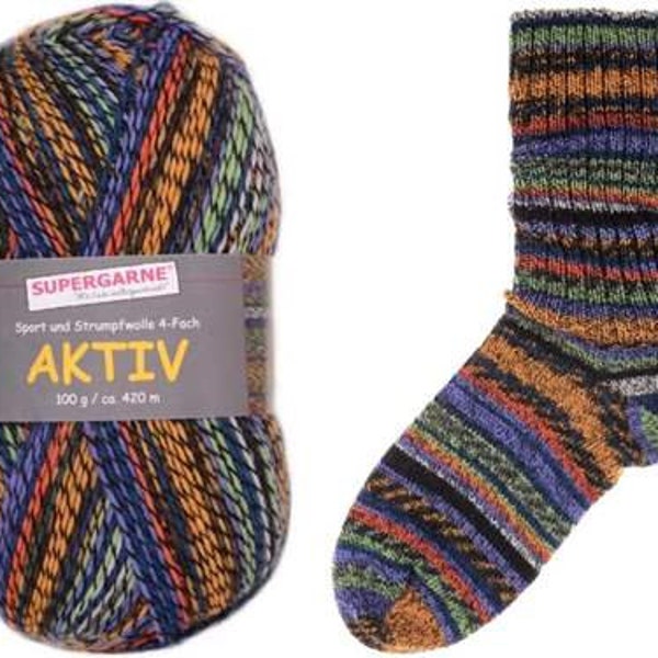SKEIN Aktiv sock yarn, Color: Marocco 23-36, 100 grams, 460 yards, 75% wool / 25 nylon