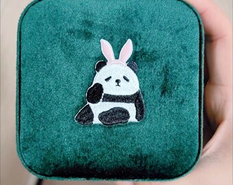 Square Green Panda Embroidered Jewelry Box Storage Box