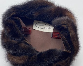 Vintage Real Mink Fur Hat Cossack Pillbox Dark Brown Black Harper\'s Furs Box EUC Fur Pillbox Vintage Hats for Women for sale | eBay main image 4