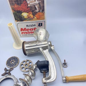 Alfa 8 Meat Mincer Chopper Grinder Double Tinned Deluxe Set Vintage Kitchen Tool in Original Box