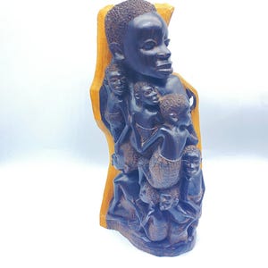 Carved Ebony African Art Sculpture Children Clinging to Mother Vintage