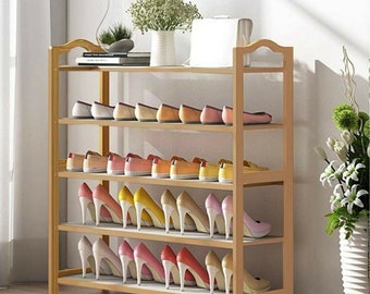 3,4,5,6  Tier Bamboo Shoe Rack - Wooden Shoe Shelves - Tall Shoe Organizer - Book Shelves - Home Decor