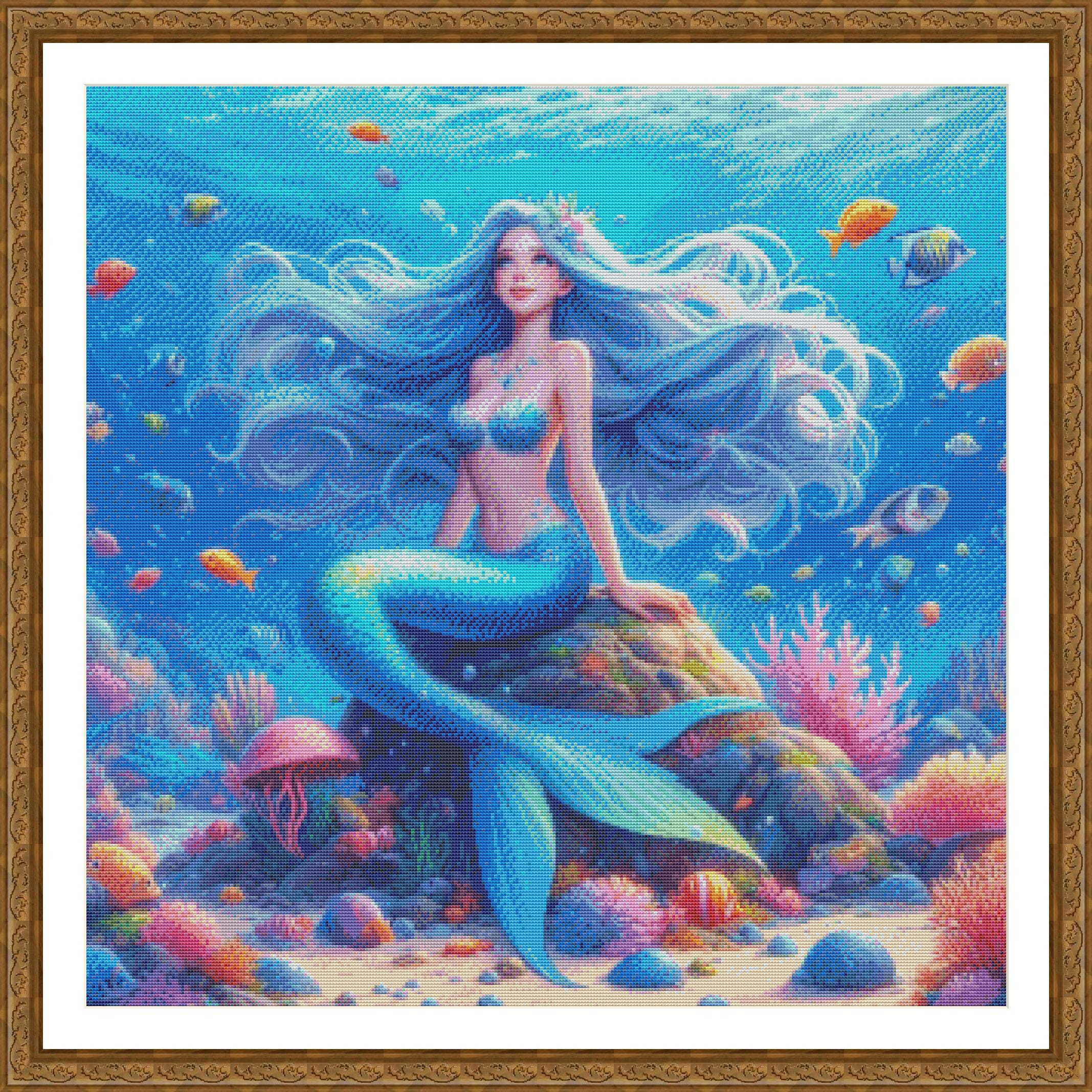 クロスステッチ図案集 「SI LA MER M'ÉTAIT COMPTÉE 」 PDF Mermaid, Counted Cross Stitch Pattern, Seascape, Ocean, Sea