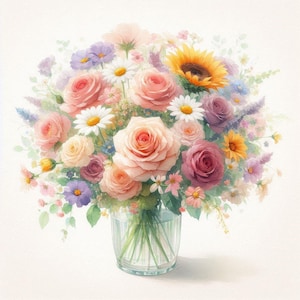 PDF Flowers bouquet Sunflower Roses Counted cross stitch pattern Summer Garden Flowers Modern Digital chart Instant Download Digital format
