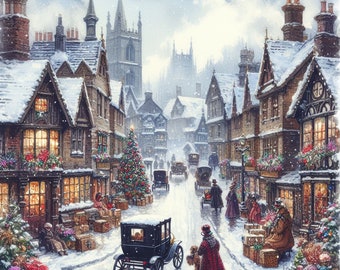 PDF Victorian Christmas Street Cross Stitch pattern, Christmas Village Cross Stitch, Gift design, PDF Instant Download.