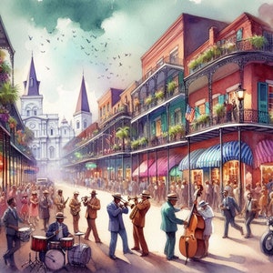 PDF Jackson Square Nueva Orleans, Bourbon Street, Patrón de punto de cruz contado, Paisaje de la ciudad Descarga instantánea formato digital