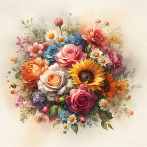 PDF Flowers bouquet Sunflower Roses Counted cross stitch pattern Summer Garden Flowers Modern Digital chart Instant Download Digital format