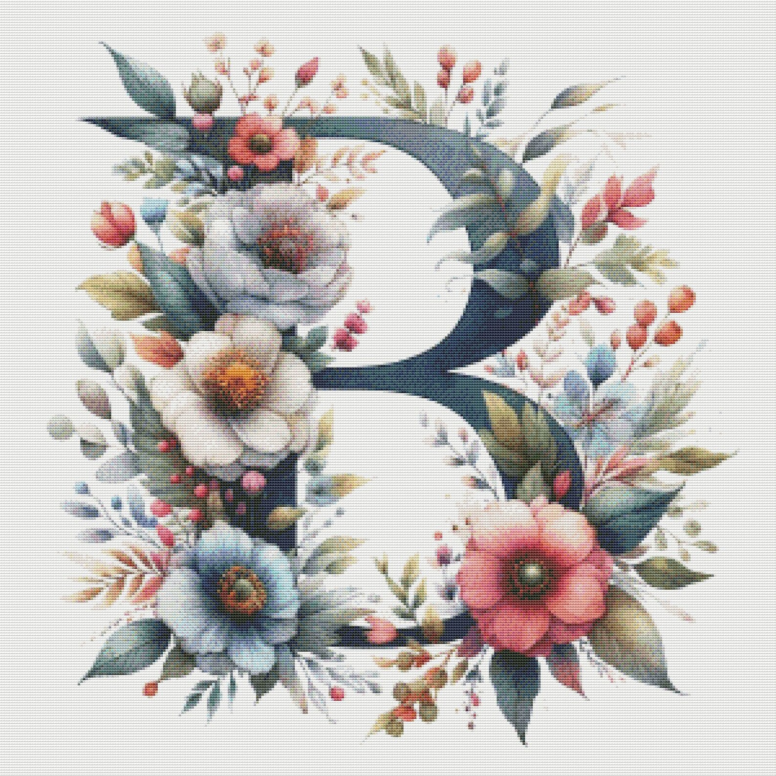 PDF Floral Alphabet Letter B Large Size Cross Stitch Pattern, Instant ...
