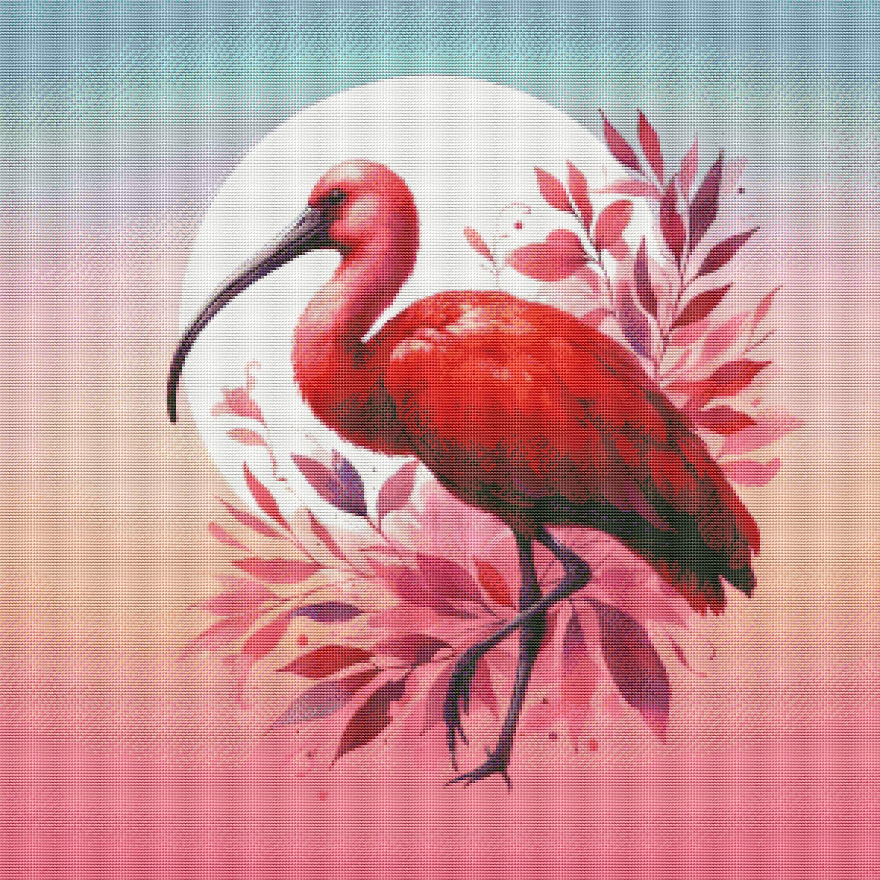 PDF Scarlet Ibis Cross Stitch Pattern, Tropical Bird, Exotic